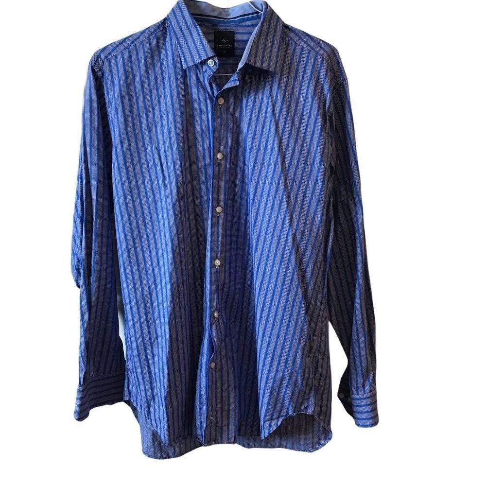 Tailorbyrd Button Down Shirt XL Blue Excellent Striped Long Sleeve Houndstooth